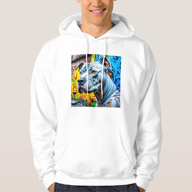 Veste À Capuche Amour de Pitbull Blanc Street Art Graffiti Urbain (Devant)