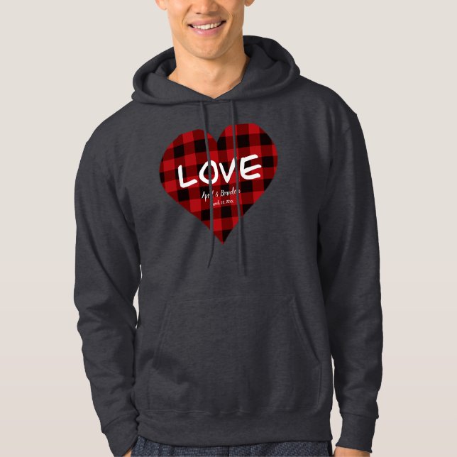 Veste À Capuche Amour, motif plaid de buffle rouge, Valentine (Devant)