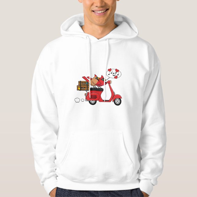 Veste À Capuche Amoureux Cardinal Rouge sur Scooter (Devant)