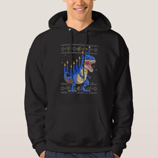 Veste À Capuche Amusant laide Hanoukka Sweater Menorasaurus Rex Di (Devant)
