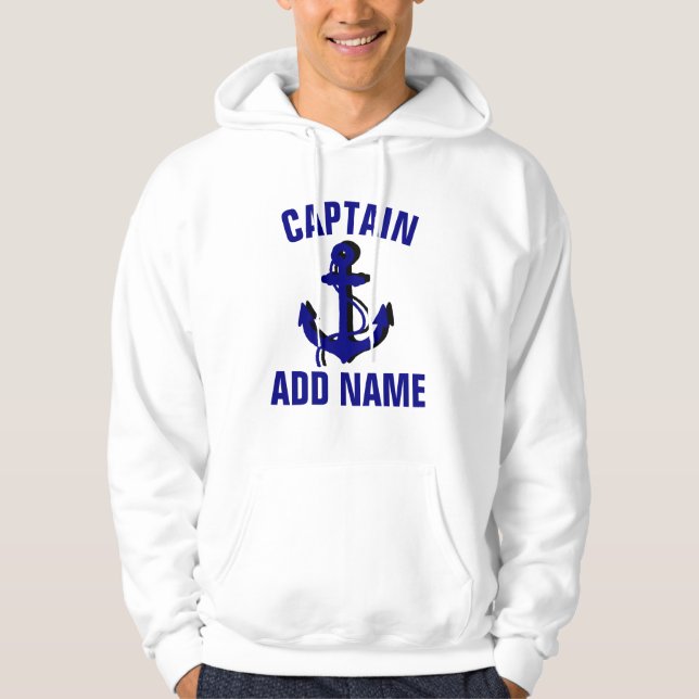 Veste À Capuche Ancrage du nom du capitaine de bateau personnalisé (Devant)