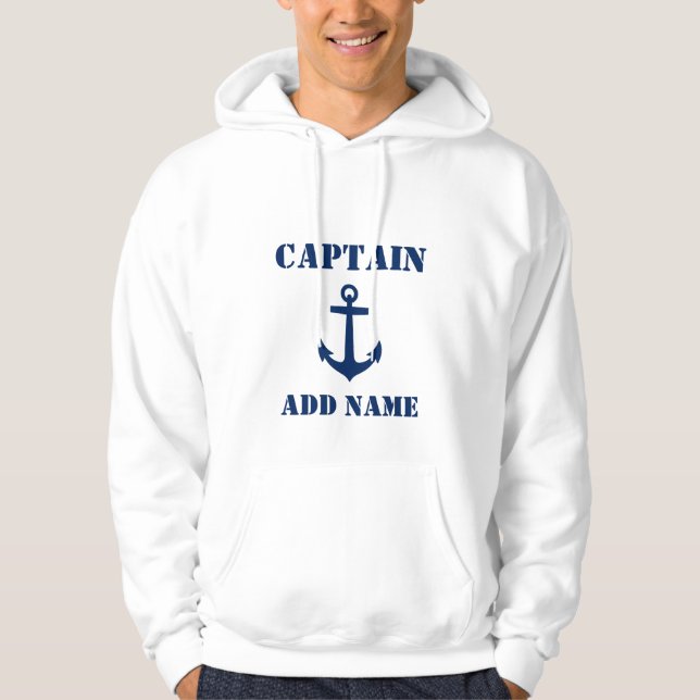 Veste À Capuche Ancre bleue Nom du capitaine Ajouter un nom ou un  (Devant)