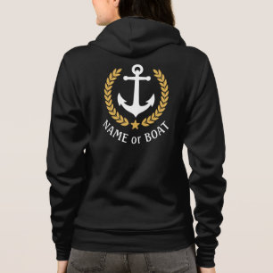 Veste À Capuche Ancre nautique Nom du bateau Gold Laurel Black Zip