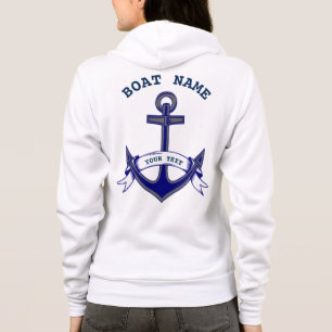 Veste À Capuche Ancre Personnalisée Bleu Nautique Blanc Dames Zip