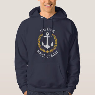 Veste À Capuche Ancre Votre nom de bateau Capitaine Marine Gold La