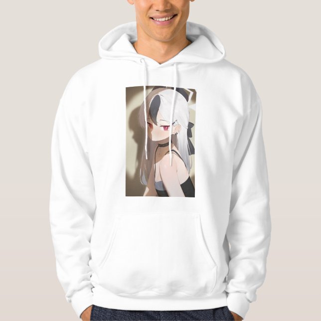 Veste À Capuche anime fille robe spolight collier arc cheveux blan (Devant)
