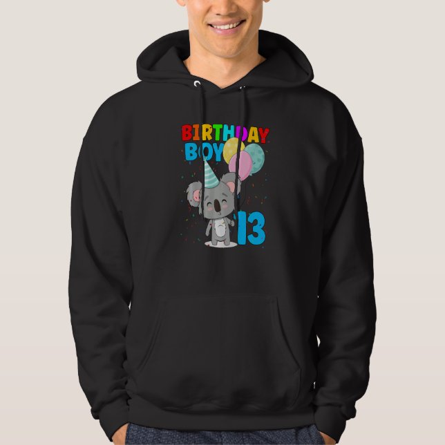 Veste À Capuche Anniversaire Garçon 13ème Koala Ours 13 ans Thème  (Devant)