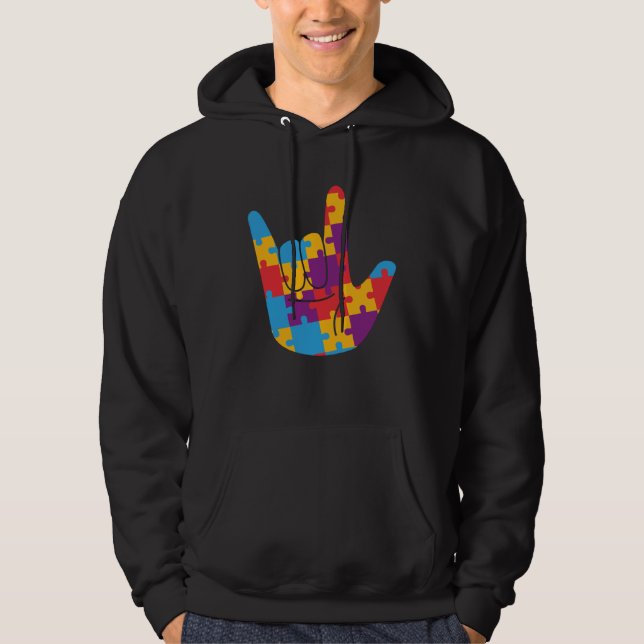 Veste À Capuche April National Autism Awareness Month ASL Love Sig (Devant)