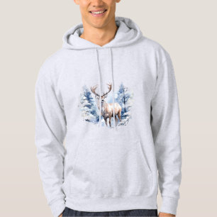 Veste À Capuche Aquarelle Cerf Forêt de neige hivernale Animal