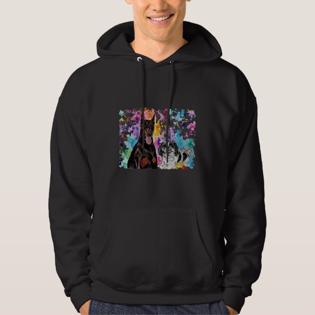 Veste À Capuche Aquarelle Doberman Et Shih Tzu (Devant)