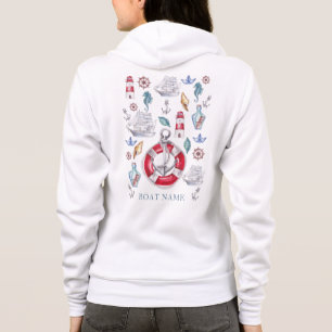 Veste À Capuche Aquarelle Nautique Personnalisé Nom du bateau