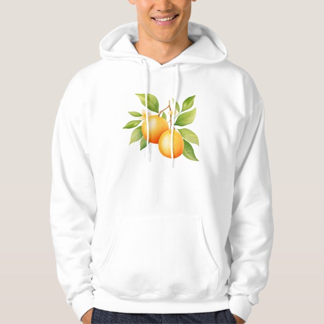 Veste À Capuche Aquarelle Orange Avec Fleur (Devant)