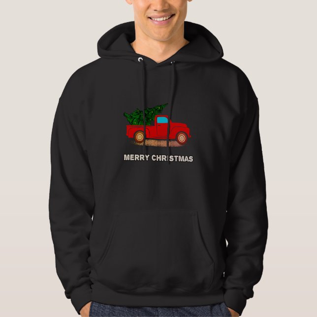 Veste À Capuche Arbre de Camion Rouge Noël Pour Vacances D'Hiver (Devant)