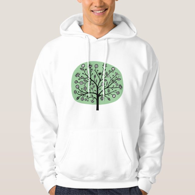 Veste À Capuche Arbre Fleur Stylisé - Vert Éclairci (Devant)