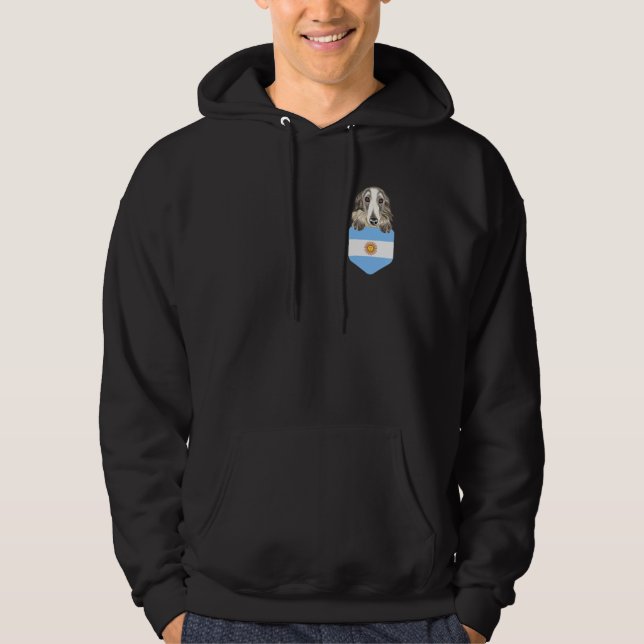Veste À Capuche Argentine Drapeau Chien Borzoi À Poche (Devant)