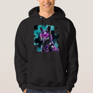 Veste À Capuche Art cybernétique néon renard futuriste