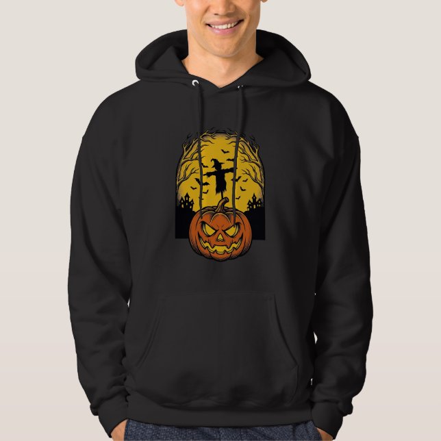 Veste À Capuche Art de l'épouvantail de lune de citrouille d'Hallo (Devant)