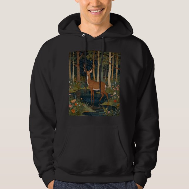 Veste À Capuche Art du cerf rustique : Boho Woodland Forest Green (Devant)