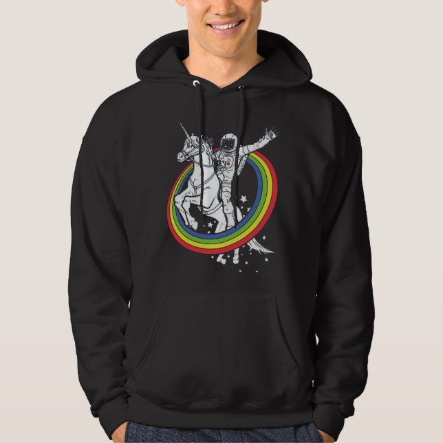 Veste À Capuche Astronaute chevauchant une licorne, drôle d'espace (Devant)