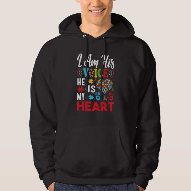 Veste À Capuche Autism Awareness Day I'm His Voice He Is My Heart  (Devant)