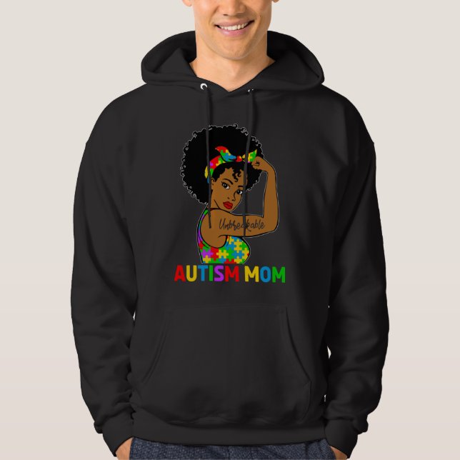Veste À Capuche Autism Awareness Strong Autism Mom Afro Black Moth (Devant)