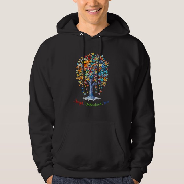 Veste À Capuche Autism Butterfly Tree - Acceptance, Understanding, (Devant)
