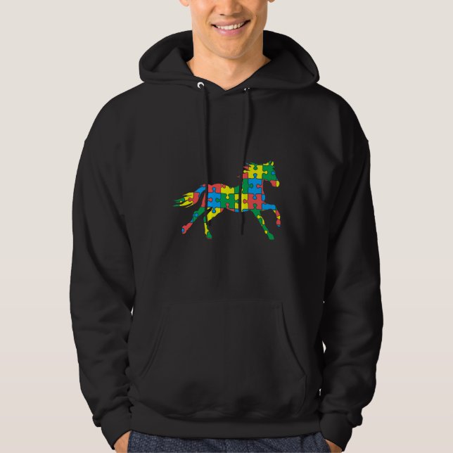 Veste À Capuche Autism Horse Autism Mois Ruban Puzzle Différence (Devant)