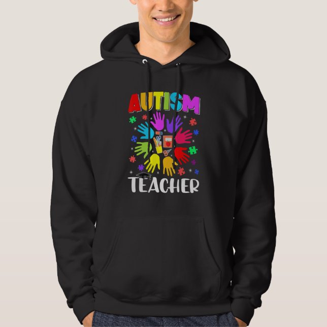 Veste À Capuche Autisme Enseignant Puzzle Sensibilisation sur l'au (Devant)