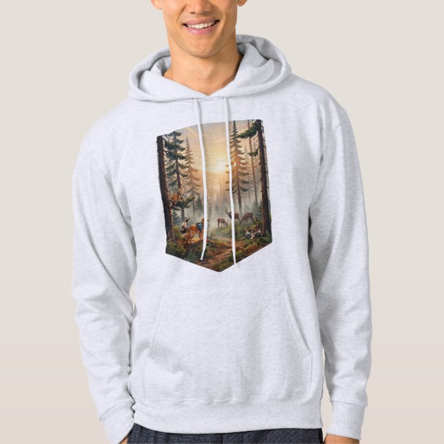 Veste À Capuche Aventure Animaux de la Forêt au Coucher du Soleil  (Devant)