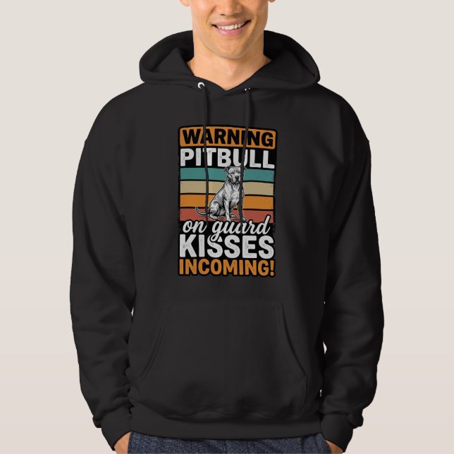 Veste À Capuche Avertissement Pitbull Bisous à venir Design de chi (Devant)