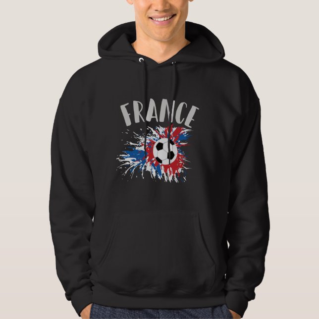 Veste À Capuche Balle de football en grunge drapeau de la France (Devant)