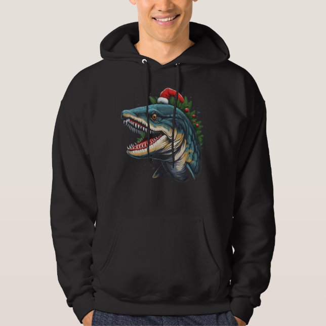 Veste À Capuche Barracuda Noël Funky Poissons Fêtes de Noël (Devant)