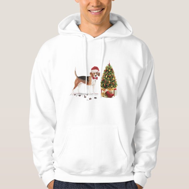 Veste À Capuche Beagle drôle Chien de Noël avec arbre (Devant)