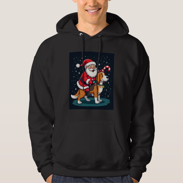 Veste À Capuche Beagle éclairage de Noël Santa à cheval Beagle chi (Devant)