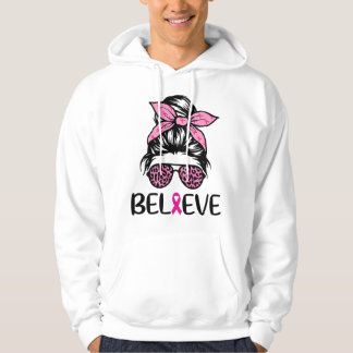 Veste À Capuche Believe Messy Bun Leopard Ribbon Breast Cancer Awa