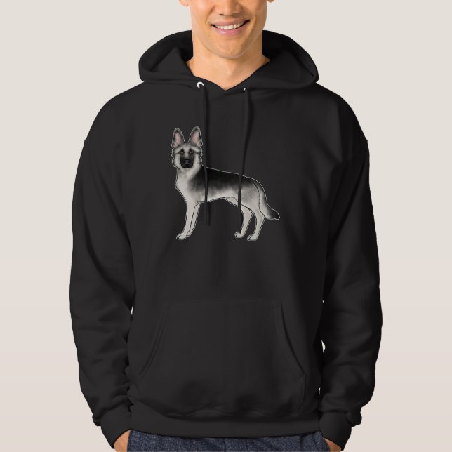 Veste À Capuche Berger Allemand Noir Et Argent GSD Conception Chie (Devant)