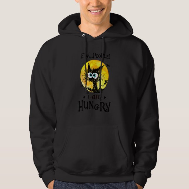 Veste À Capuche Beurk les gens j'ai faim Chat noir Halloween (Devant)