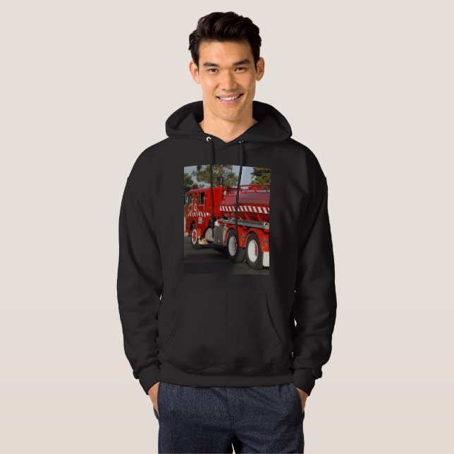 Veste À Capuche Big_Red Fire Engine, Sweatshirt à capuchon noir po (Devant entier)