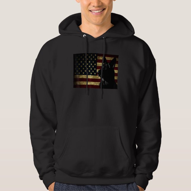Veste À Capuche Black German Shepherd drapeau américain 4 juillet  (Devant)