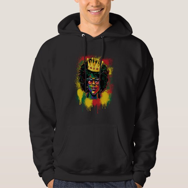 Veste À Capuche Black Queen Dripping BHM Pride Afro American Woman (Devant)