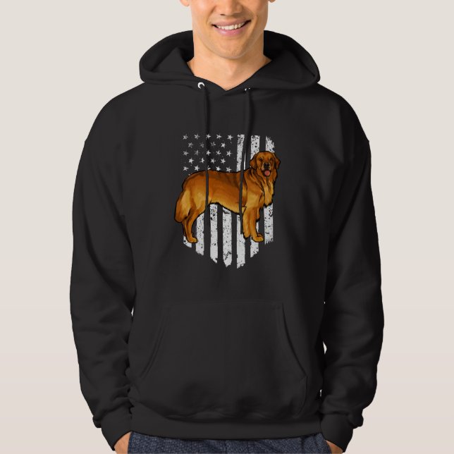 Veste À Capuche Black White American Flag Golden Retriever 4th Of  (Devant)