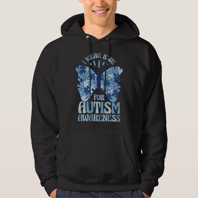 Veste À Capuche Blue Autism Awareness Butterfly puzzle piece Autis (Devant)