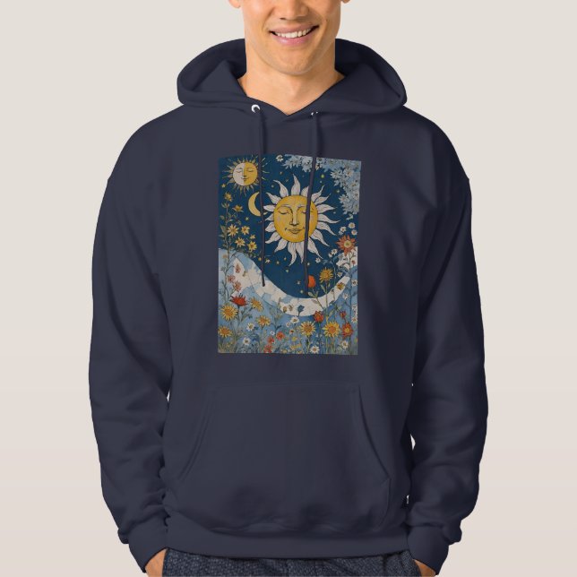 Veste À Capuche Boho Floral Patchwork Soleil et Lune (Devant)