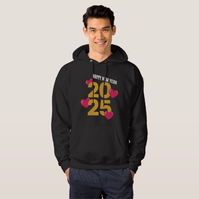 Veste À Capuche Bonne année 2025 - Design de coeur festif (Devant entier)