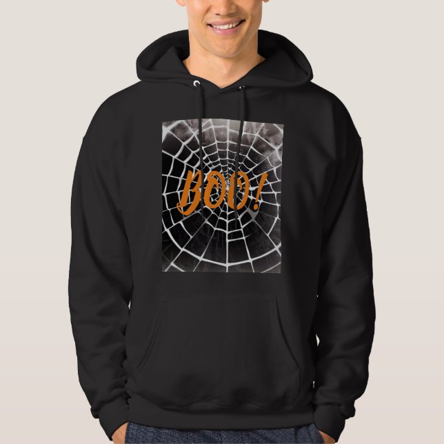 Veste À Capuche Boo ! Halloween Éffrayant Spiderweb Motif Monochro (Devant)