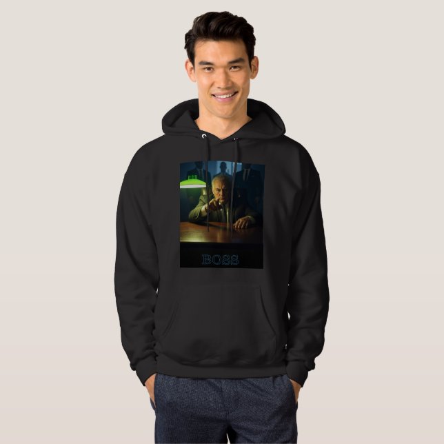 Veste À Capuche Boss avec textos hommes à capuchon noir sweatshirt (Devant entier)