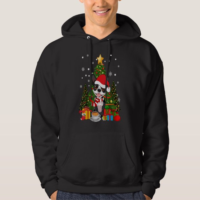 Veste À Capuche Boston Terrier Chien Noël Est Café-Cadeau Lumière (Devant)