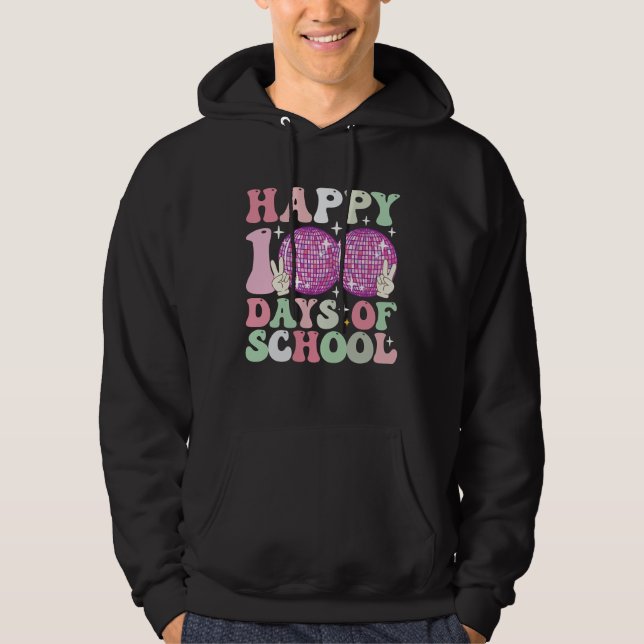Veste À Capuche Boule disco rétro funky 100 jours d'école heureux (Devant)