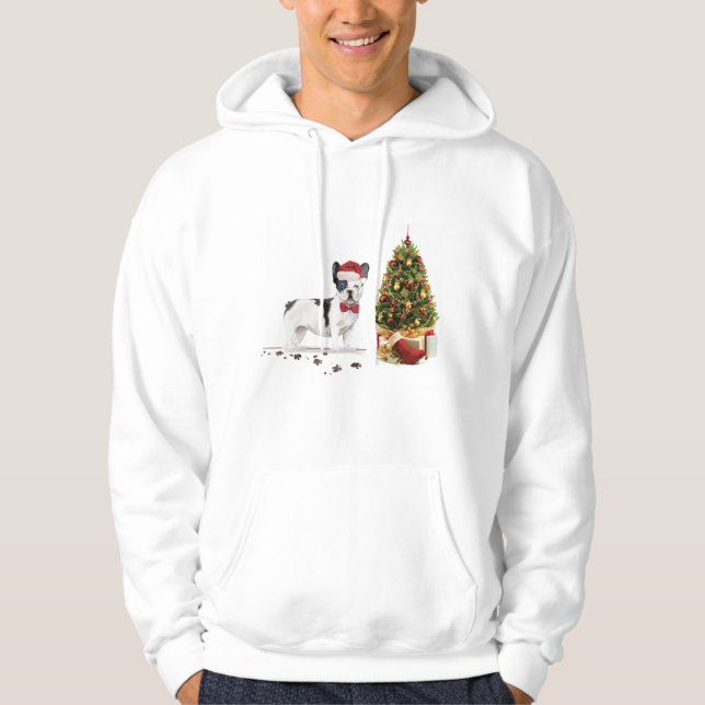 Veste À Capuche Bouledogue français noir et blanc de Noël  (Devant)