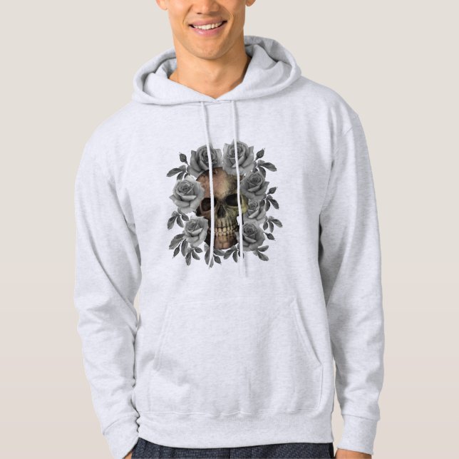 VESTE À CAPUCHE BOUQUET DE FLEURS CRÂNE NOIR ET BLANC (Devant)